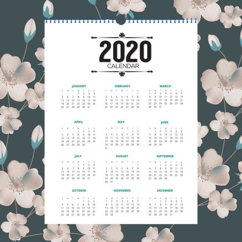 Design de calendário floral 2020 vetor