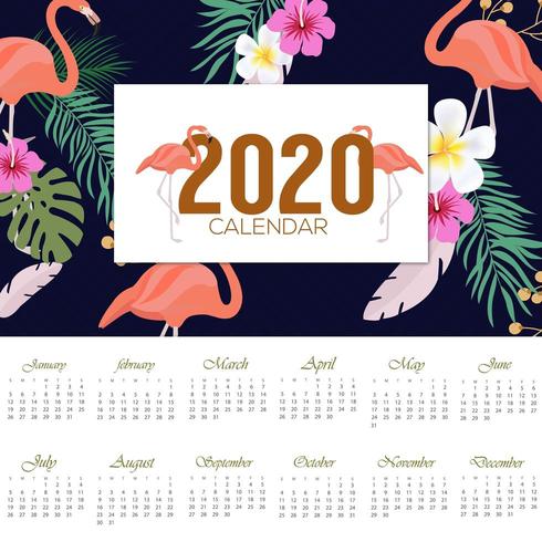 Design de calendário tropical 2020 vetor