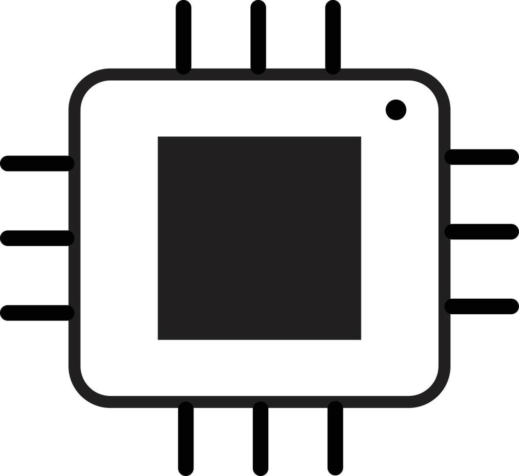 ícone do microprocessador do computador de impressão. sinal de microprocessador de computador. estilo plano. vetor