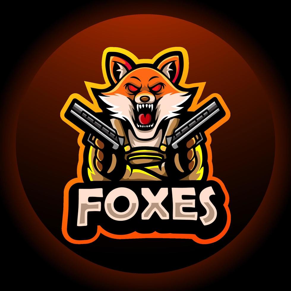 design de mascote do logotipo do fox gunners esport vetor