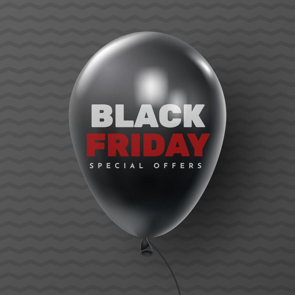 cartaz de venda de sexta-feira negra com balões brilhantes em fundo preto e branco. fundo vetorial universal para pôster, banners, panfletos, cartão. ilustração vetorial vetor