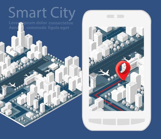 Cidade isométrica de mapa 3D vetor