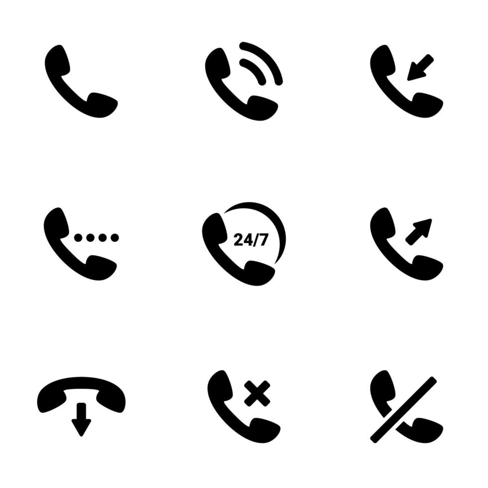 conjunto de ícones simples em um telefonema de tema, vetor, design, coleção, plano, sinal, símbolo, elemento, objeto, ilustração, isolado. fundo branco vetor