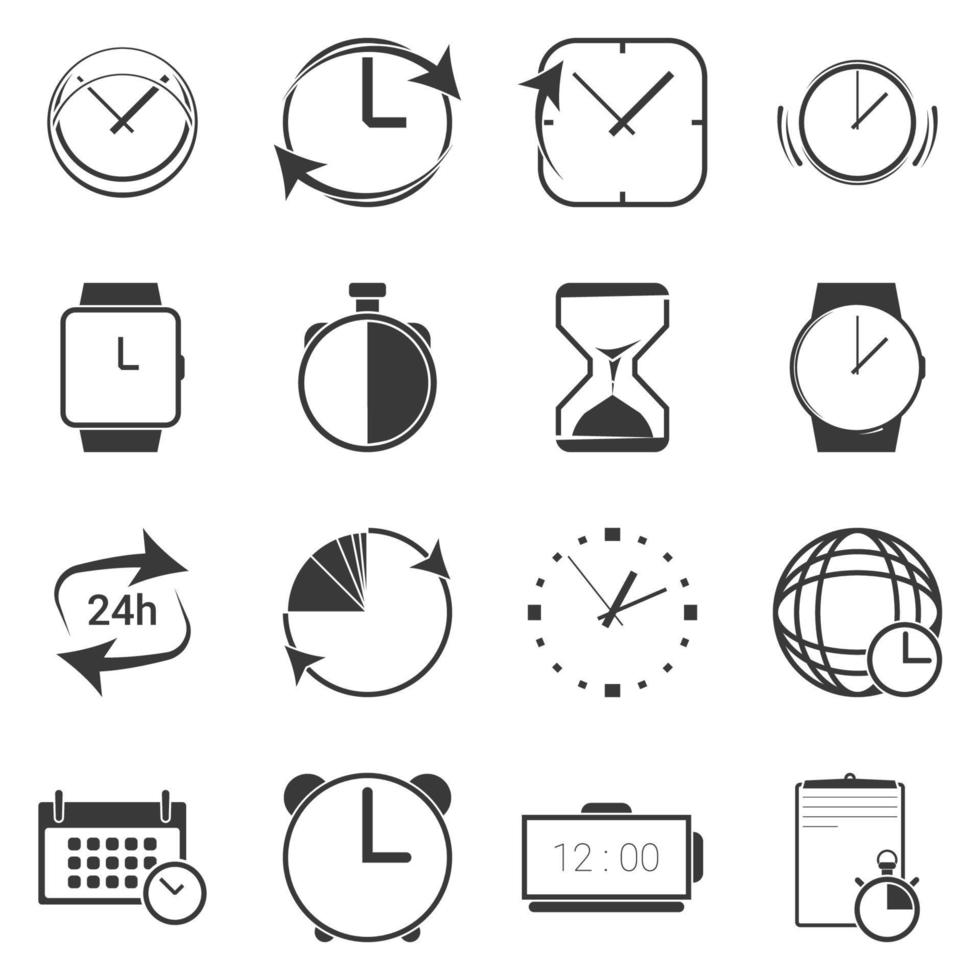 ícones de tempo e relógio em fundo branco vetor