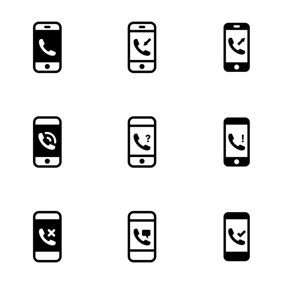 ícones para telefone tema, smartphone, vetor, ícone, conjunto. fundo branco vetor