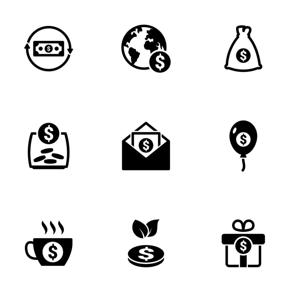 conjunto de ícones simples em uma consideração de dinheiro de tema, vetor, design, coleção, apartamento, sinal, símbolo, elemento, objeto, ilustração, isolado. fundo branco vetor