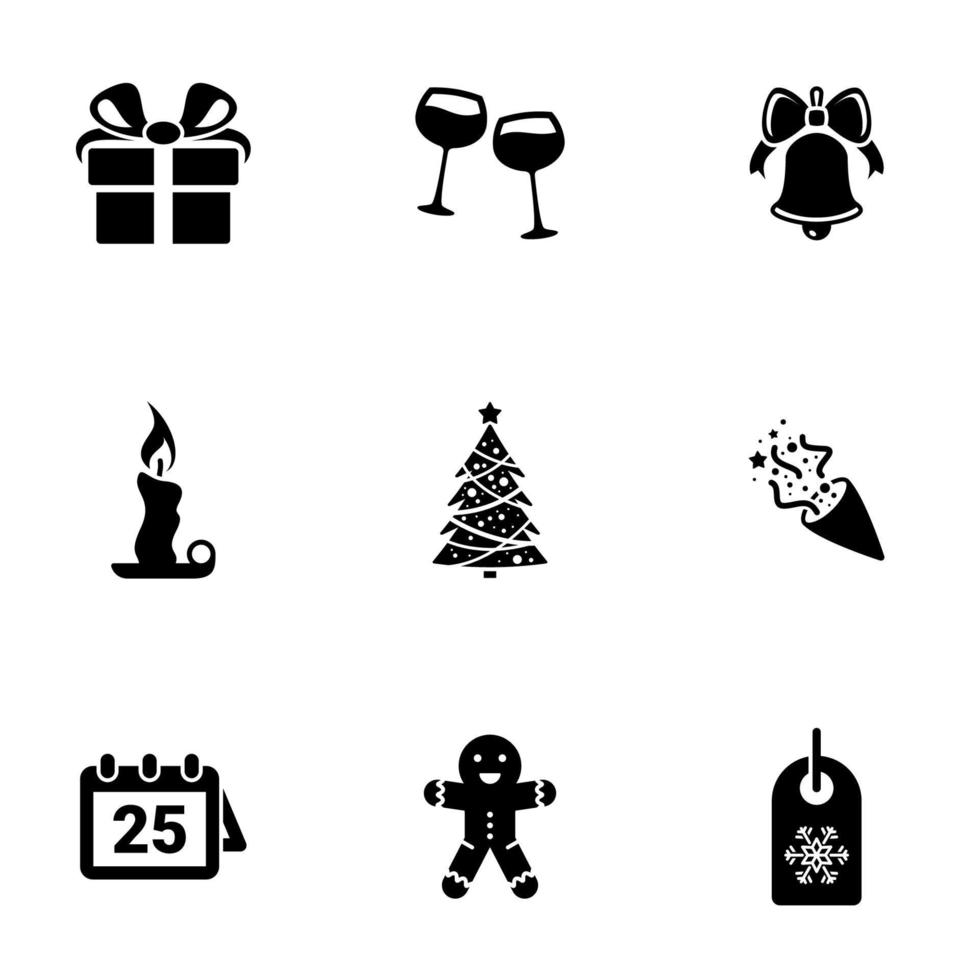 conjunto de ícones simples em um feriado temático, natal, ano novo, vetor, design, coleção, plano, sinal, símbolo, elemento, objeto, ilustração, isolado. fundo branco vetor