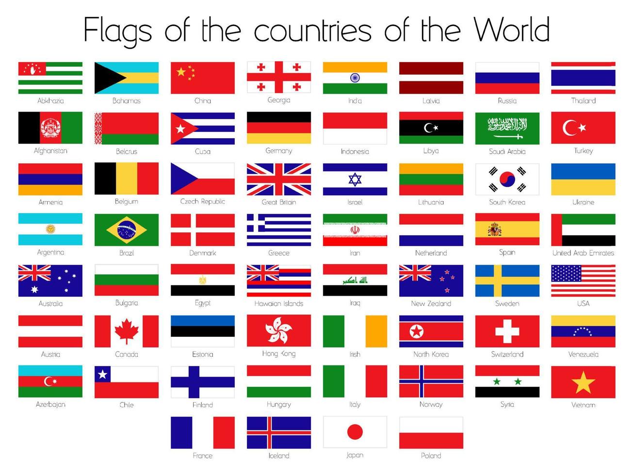 grande conjunto de bandeiras de países do mundo. isolado no branco. ilustração vetorial vetor
