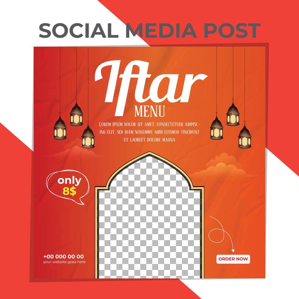 incrível postagem de mídia social para o menu iftar vetor