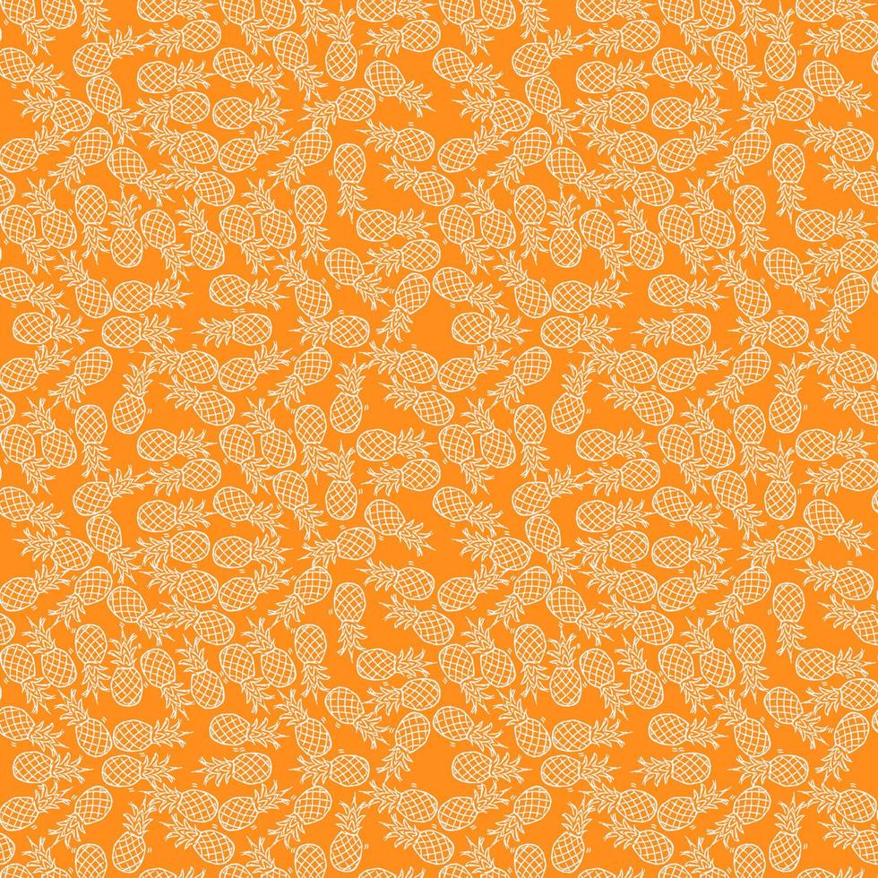 padrão de abacaxi sem costura. doodle vector com ícones de abacaxi em fundo laranja. padrão de abacaxi vintage, fundo de elementos doces para seu projeto, menu, loja de café.