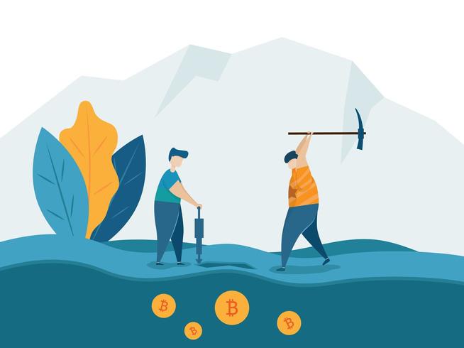Mineração para o conceito de moeda criptográfica bitcoins vetor
