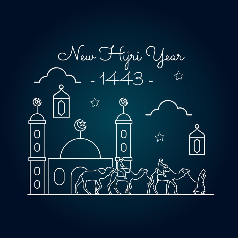 ilustração em vetor de feliz novo ano hijri 1443. feliz. design gráfico para decoração de vale-presentes, banners e flyer. tradução é feliz ano novo islâmico