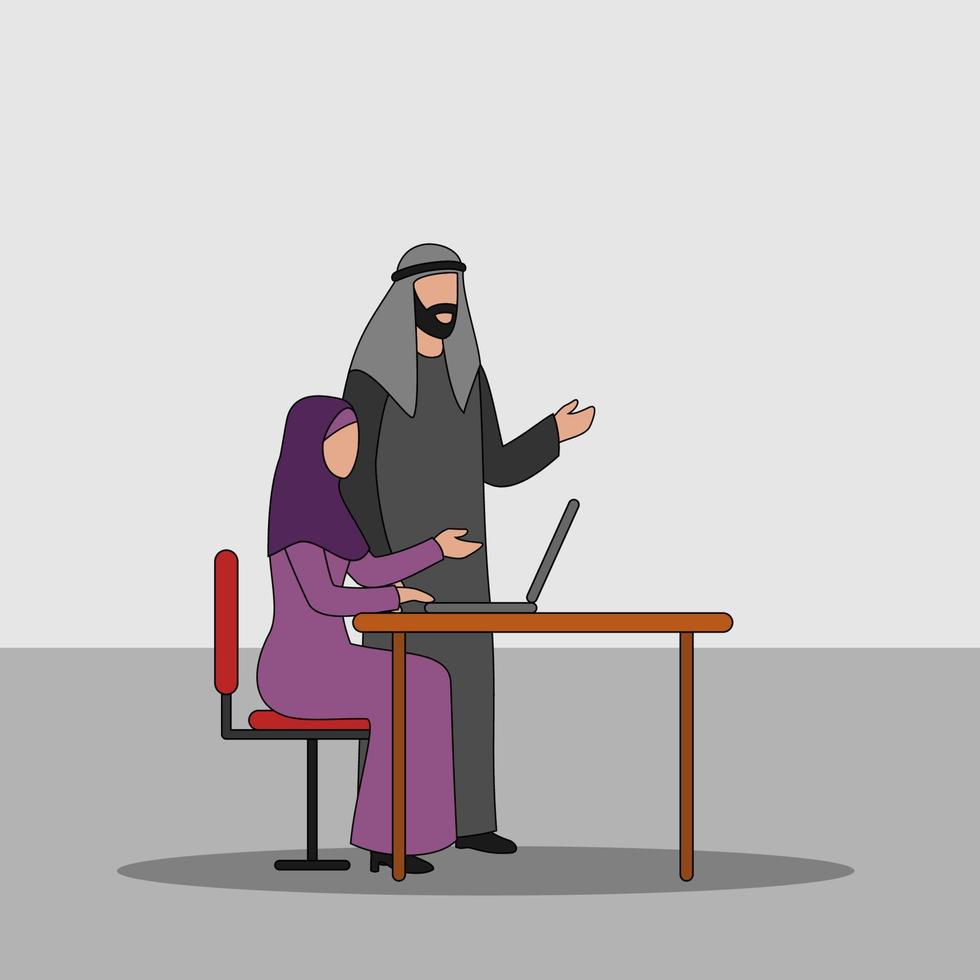 ilustração vetorial de personagens de negócios árabes - discussão de negócios vetor