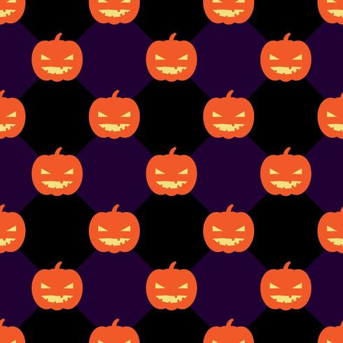 Padrão sem emenda de halloween com abóboras em rhomb fundo preto e violeta. vetor