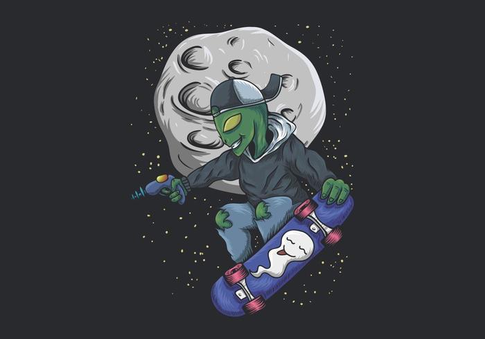 alienígena andando de skate na ilustração do espaço vetor