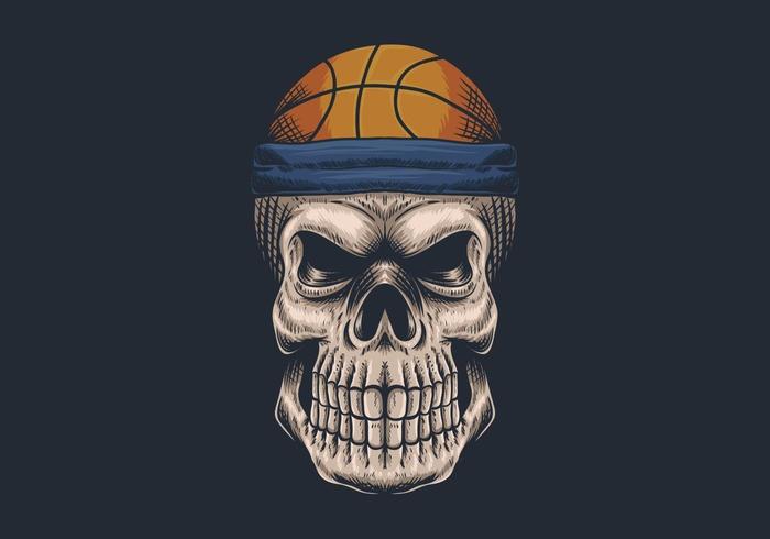 crânio com ilustração de cabeça de basquete vetor
