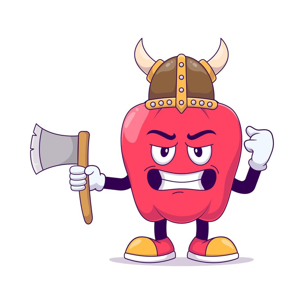 personagem de mascote de desenho animado de pimentão vermelho viking vetor