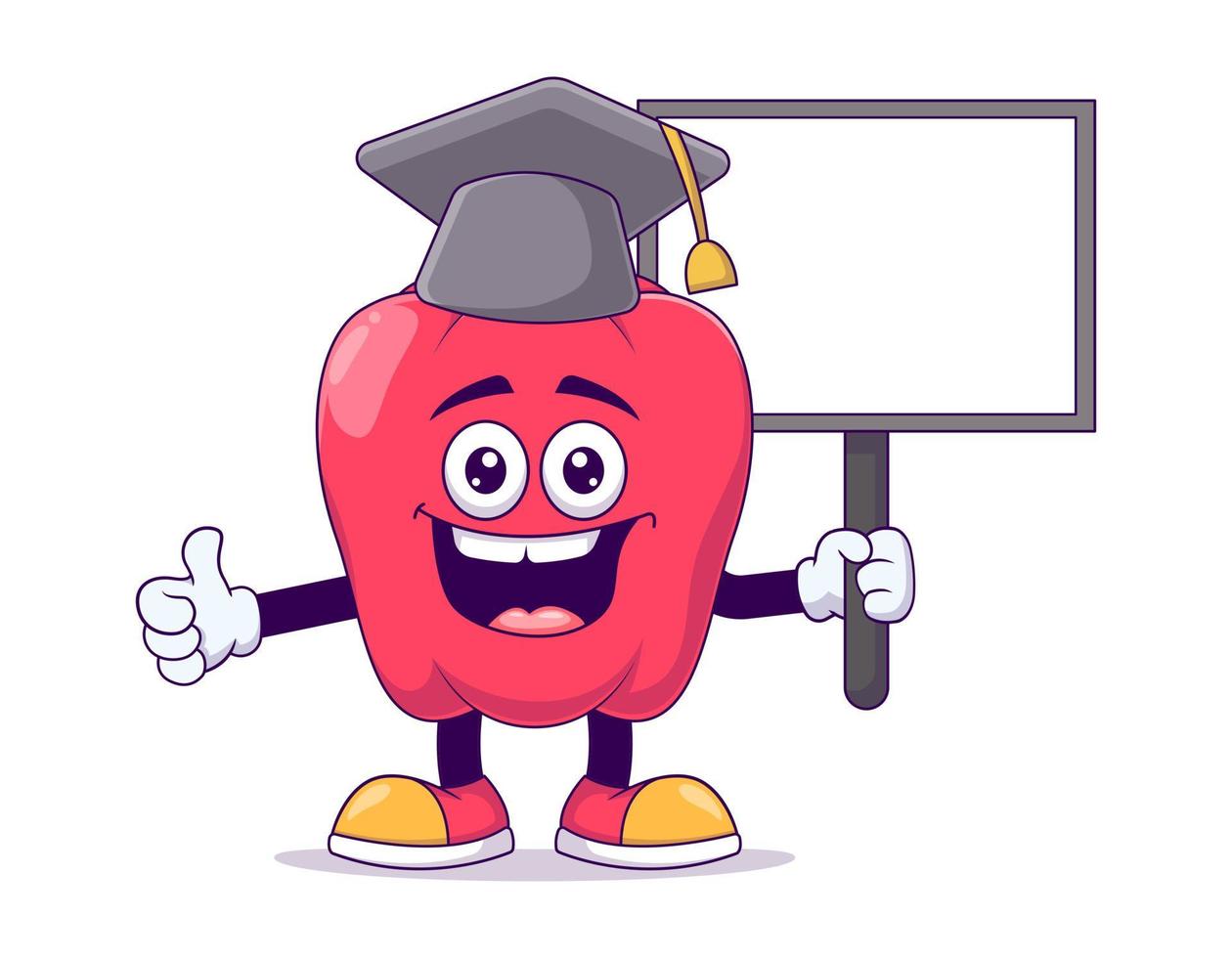personagem de mascote de desenho animado de pimentão vermelho de graduação vetor