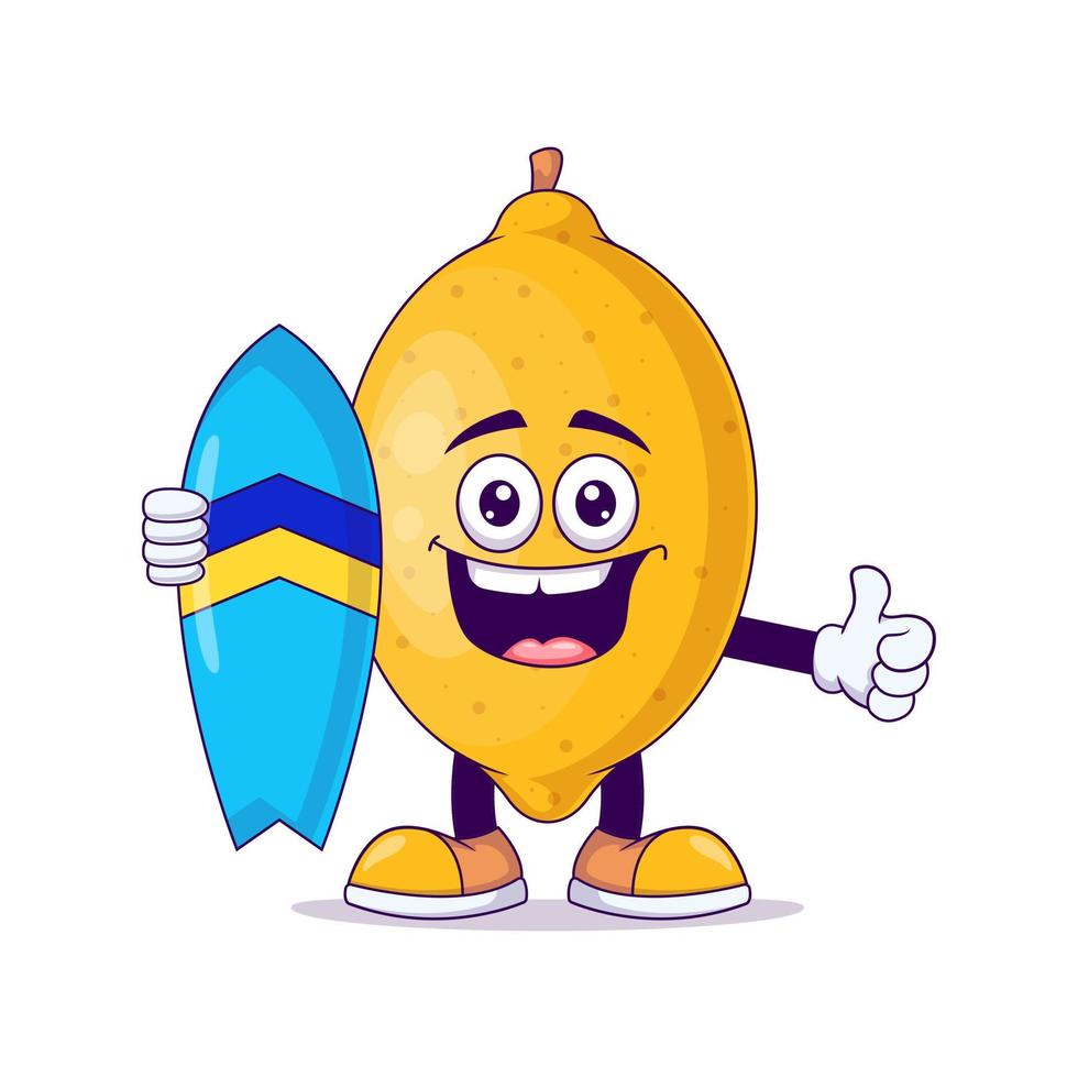 limão jogando vetor de personagem de mascote de desenho animado de surf