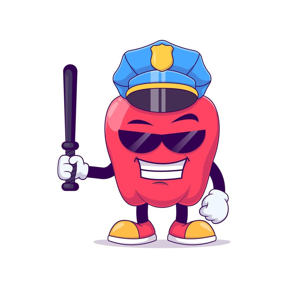 mascote de desenho animado de pimentão vermelho policial vetor