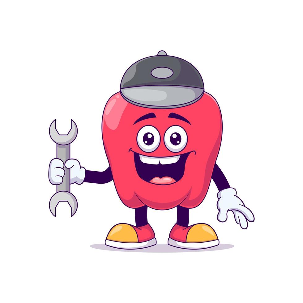 personagem de mascote de desenho animado de pimentão vermelho mecânico vetor