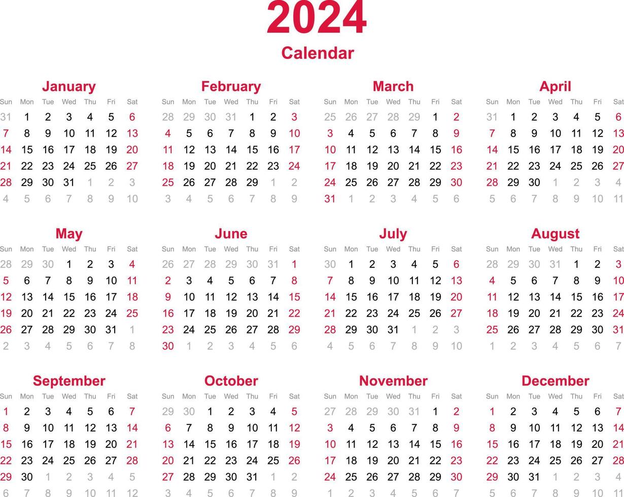 modelo de calendário 2024 vetor