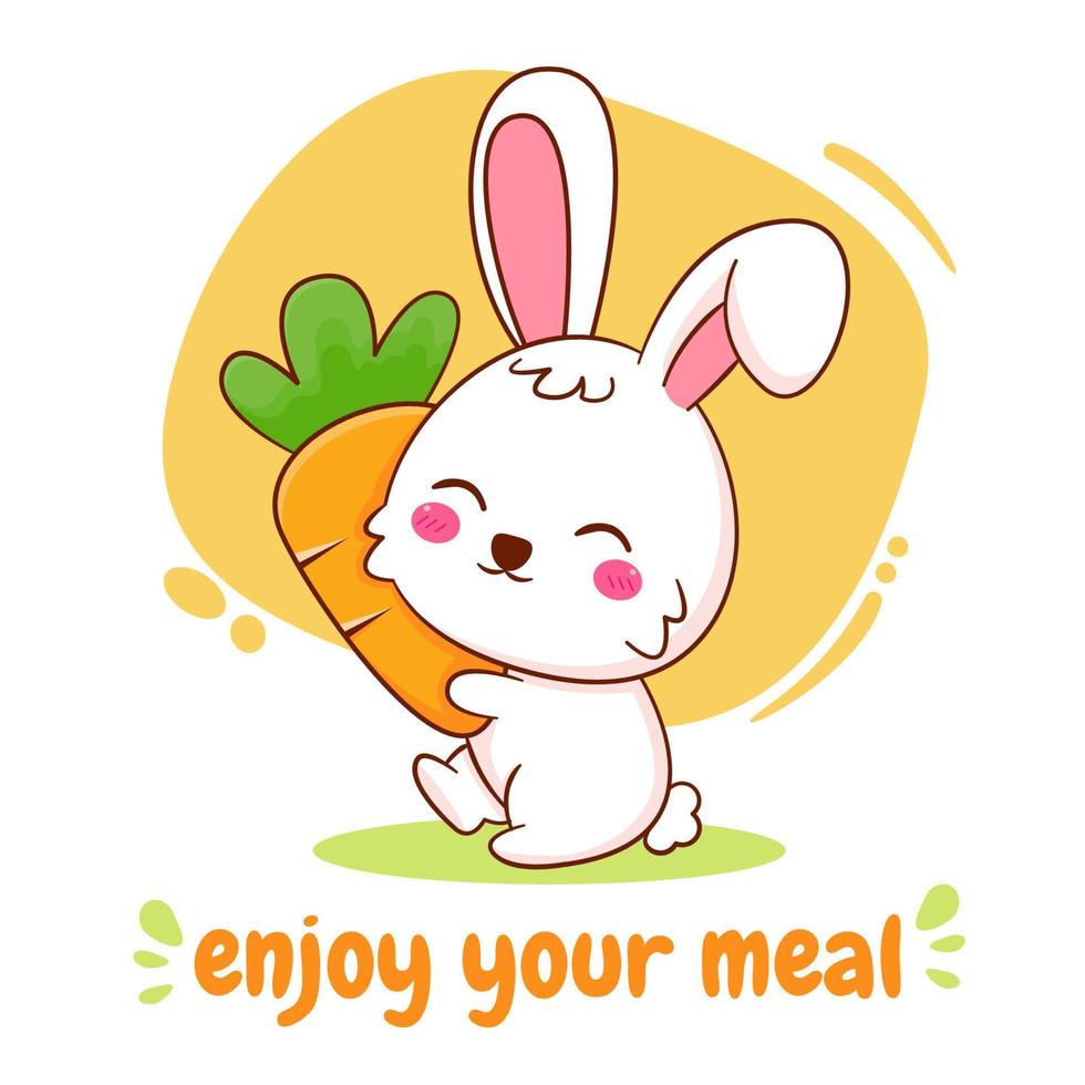 personagem de desenho animado bonito de coelho com cenoura. personagem plana de estilo desenhado à mão vetor
