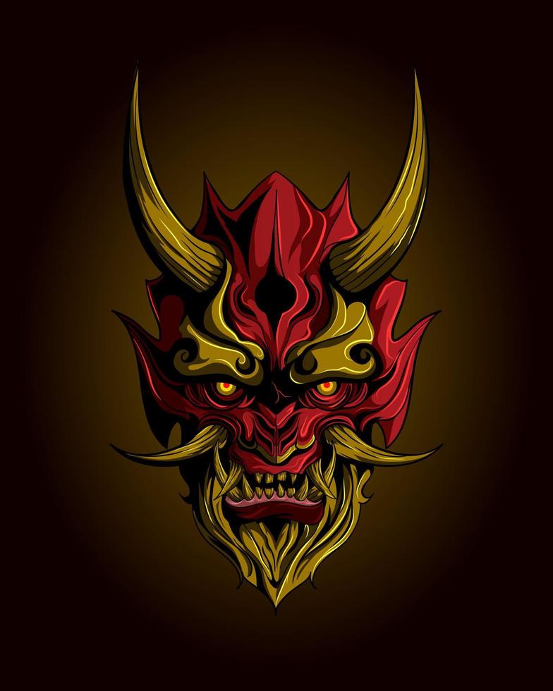 máscara de demônio oriental vermelho em fundo gradiente vetor
