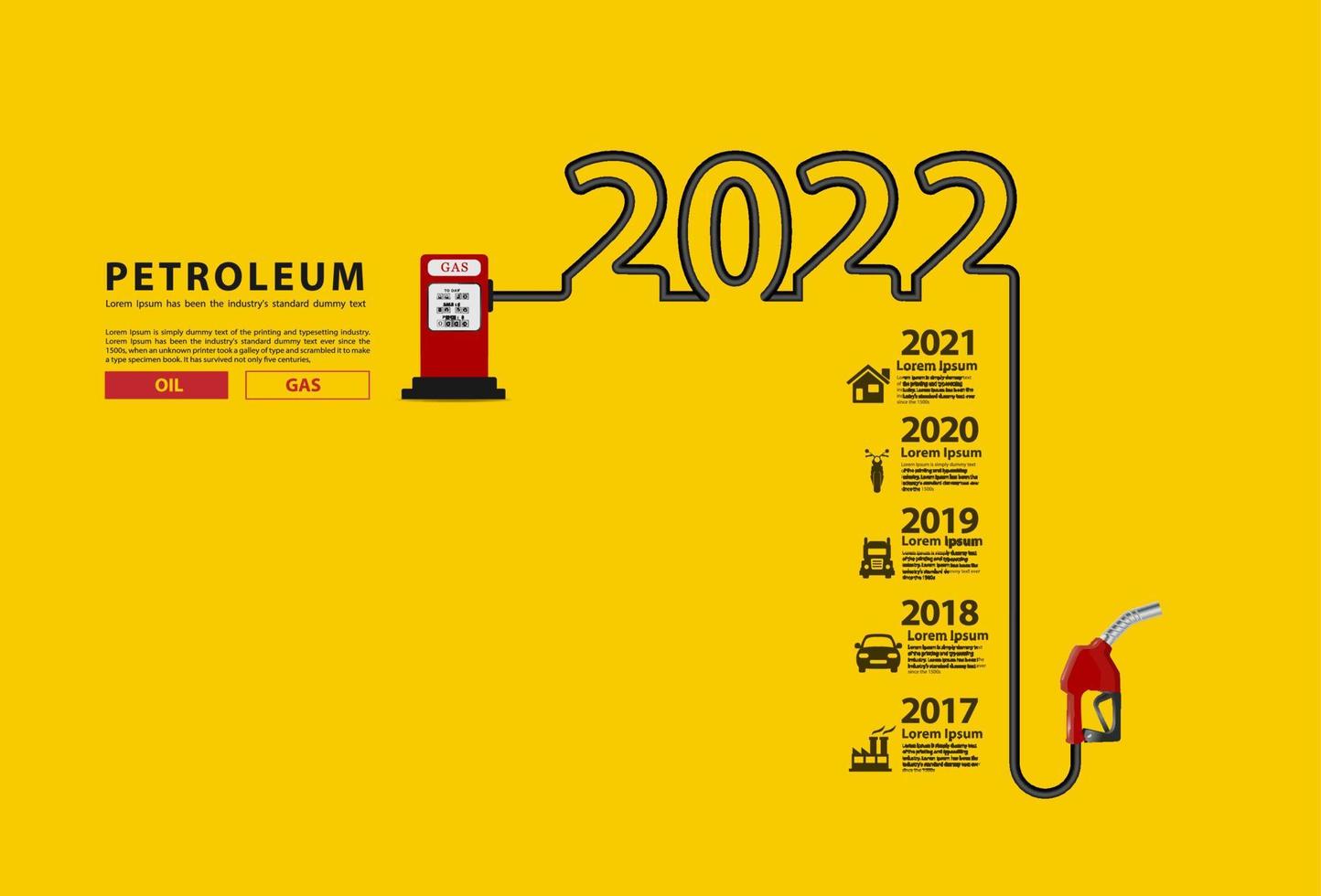 Conceito de petróleo de ano novo de 2022 com design criativo de bocal de bomba de gasolina, sinal de posto de gasolina com óleo e gás de energia elétrica, modelo de layout moderno de ilustração vetorial vetor