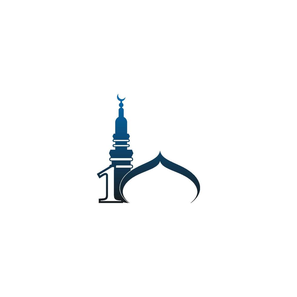 ícone do logotipo número 1 com ilustração de design de mesquita vetor