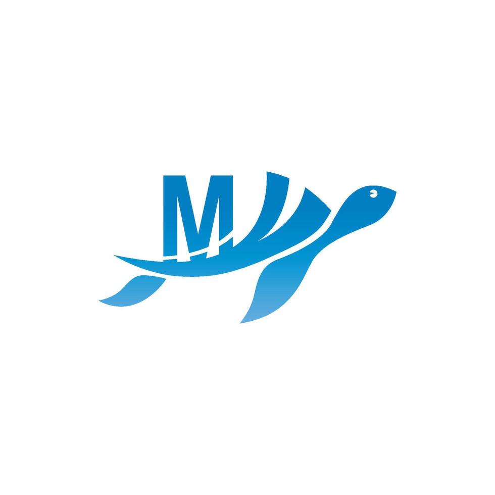 ícone de tartaruga marinha com ilustração de design de logotipo letra m vetor