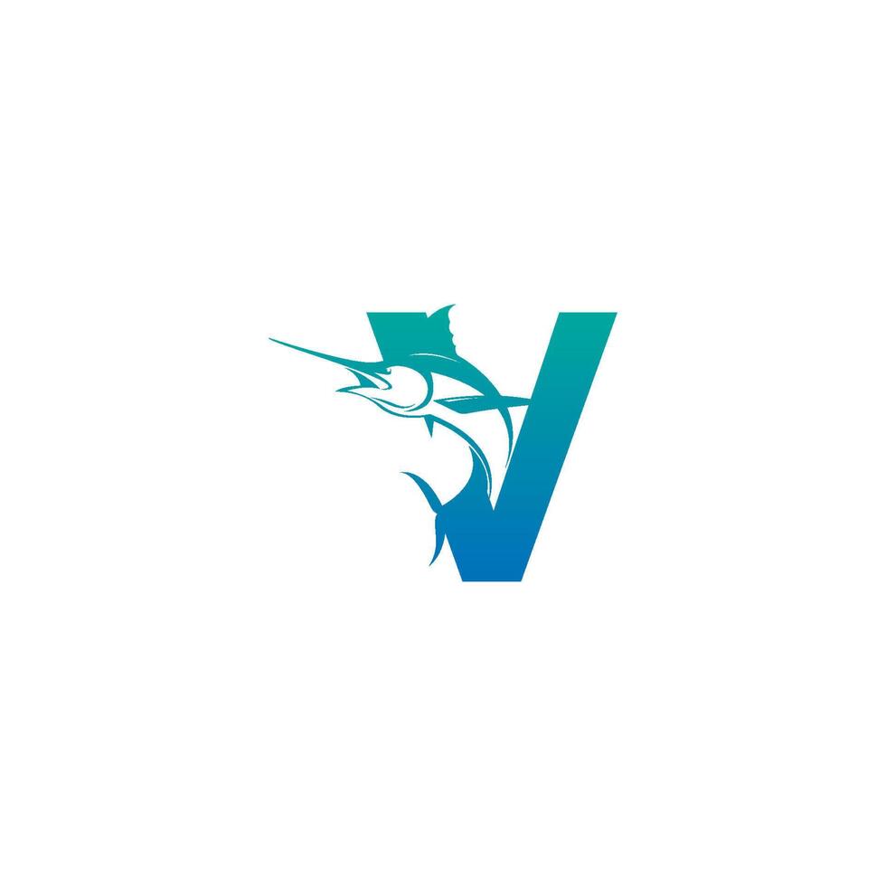 ícone de logotipo letra v com modelo de símbolo de design de peixe vetor