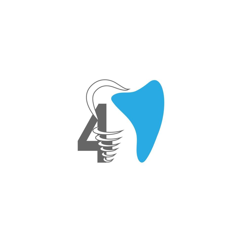 ícone do logotipo número 4 com ilustração de design odontológico vetor