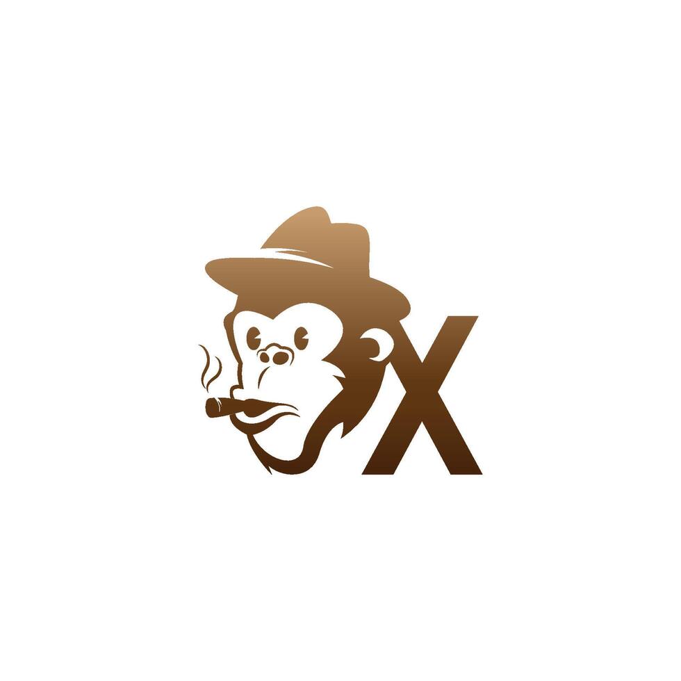 logotipo de ícone de cabeça de macaco com design de modelo de letra x vetor