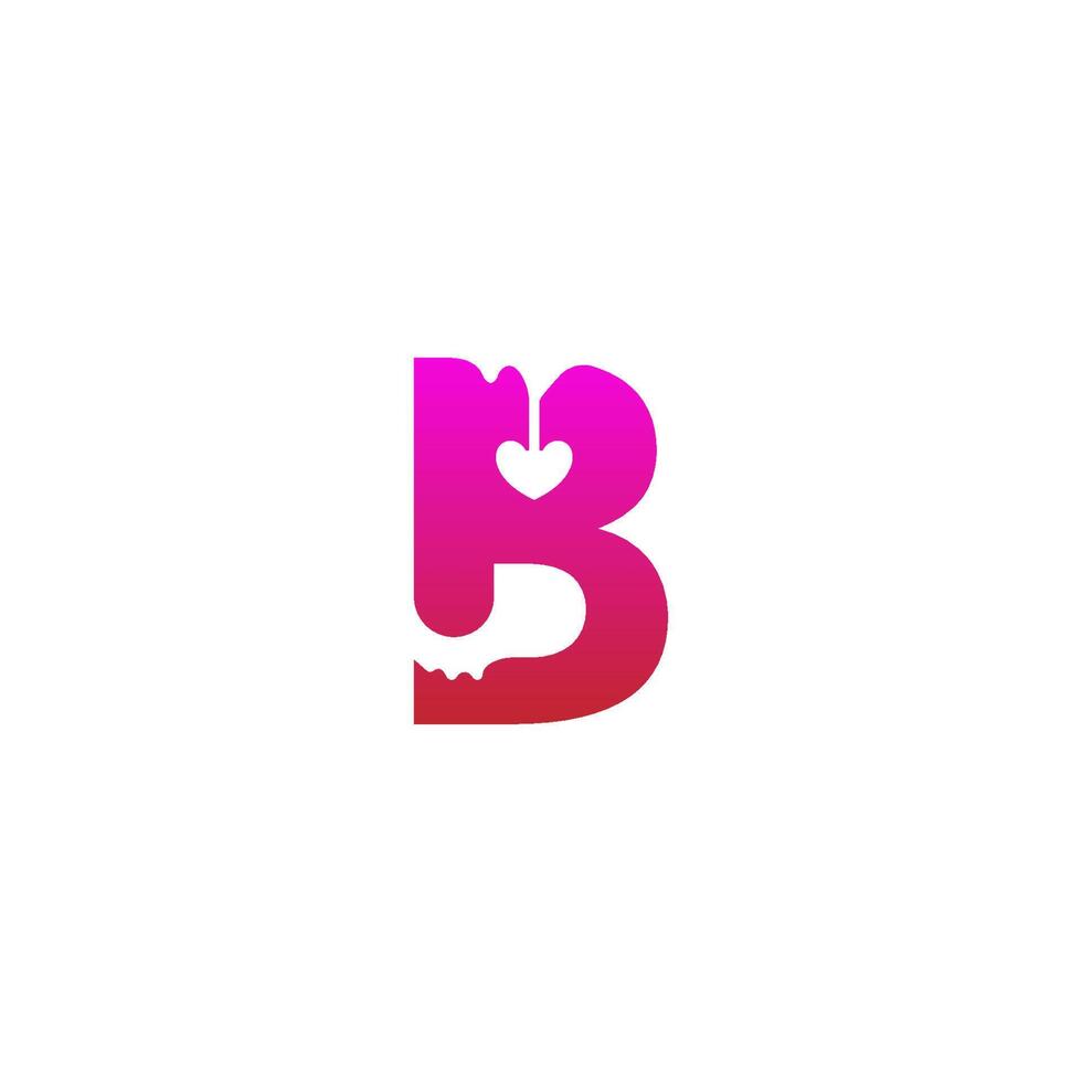 ícone do logotipo da letra b com modelo de design de símbolo de amor derretido vetor