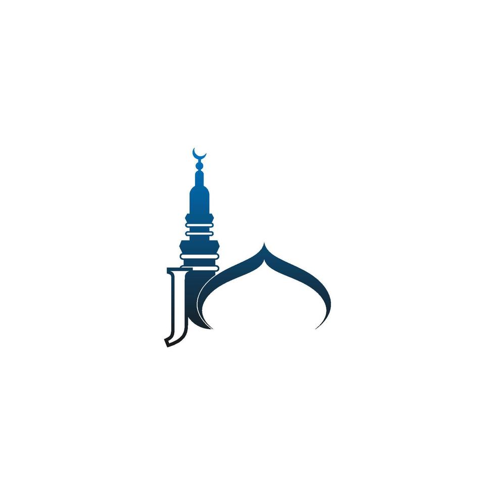 ícone do logotipo da letra j com ilustração de design de mesquita vetor