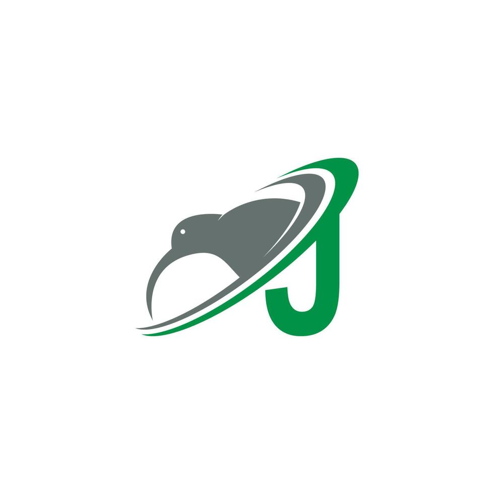 letra j com vetor de design de ícone de logotipo de pássaro kiwi