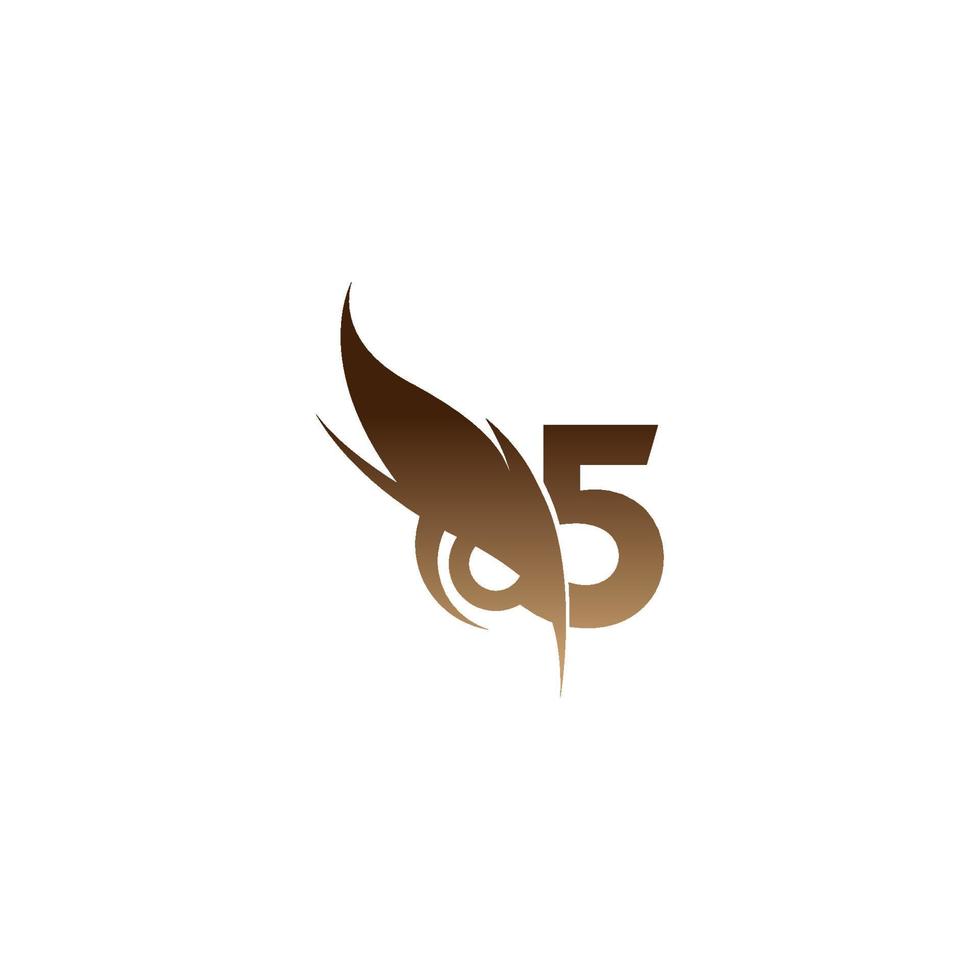 ícone de logotipo número 5 combinado com vetor de design de ícone de olhos de coruja