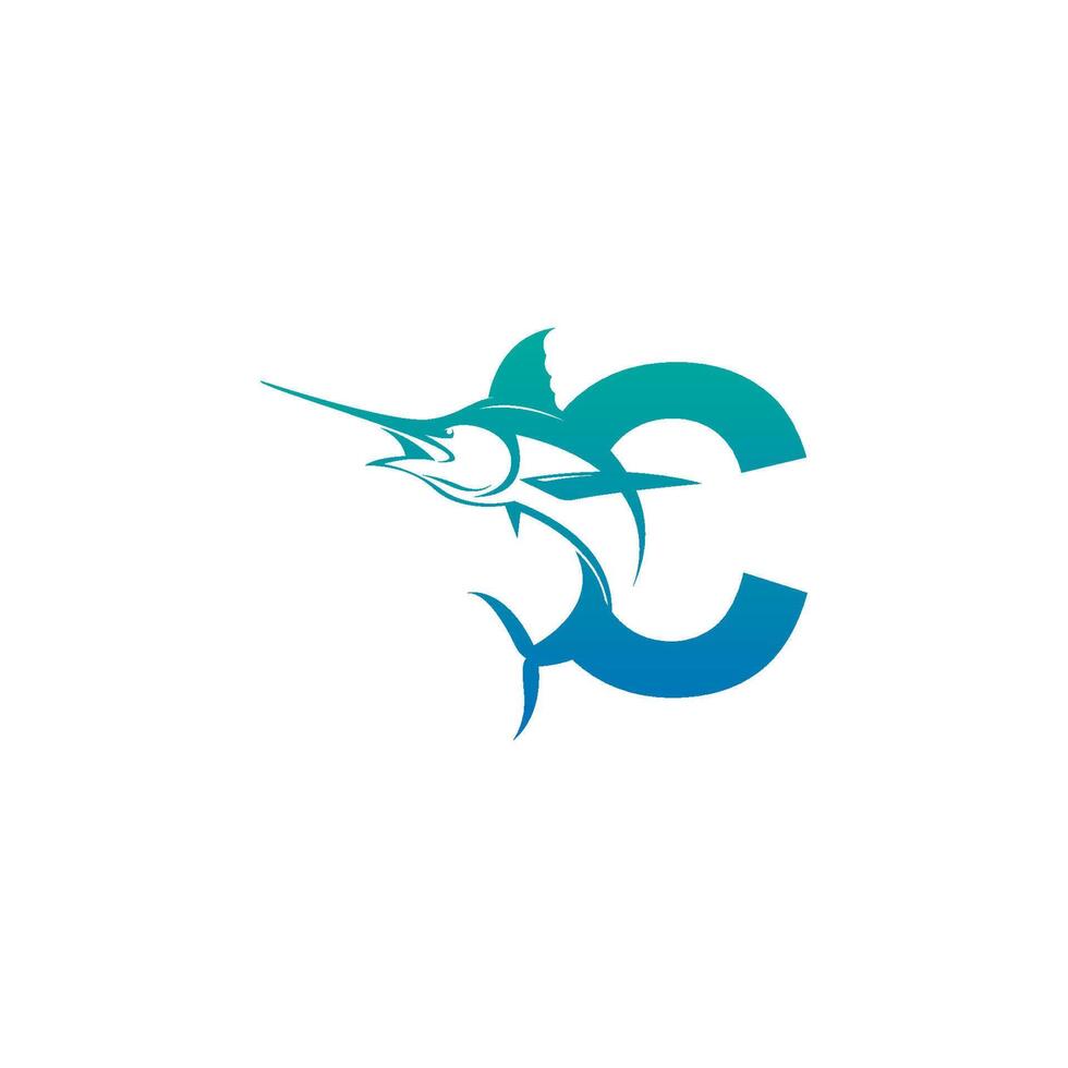 ícone do logotipo da letra c com modelo de símbolo de design de peixe vetor