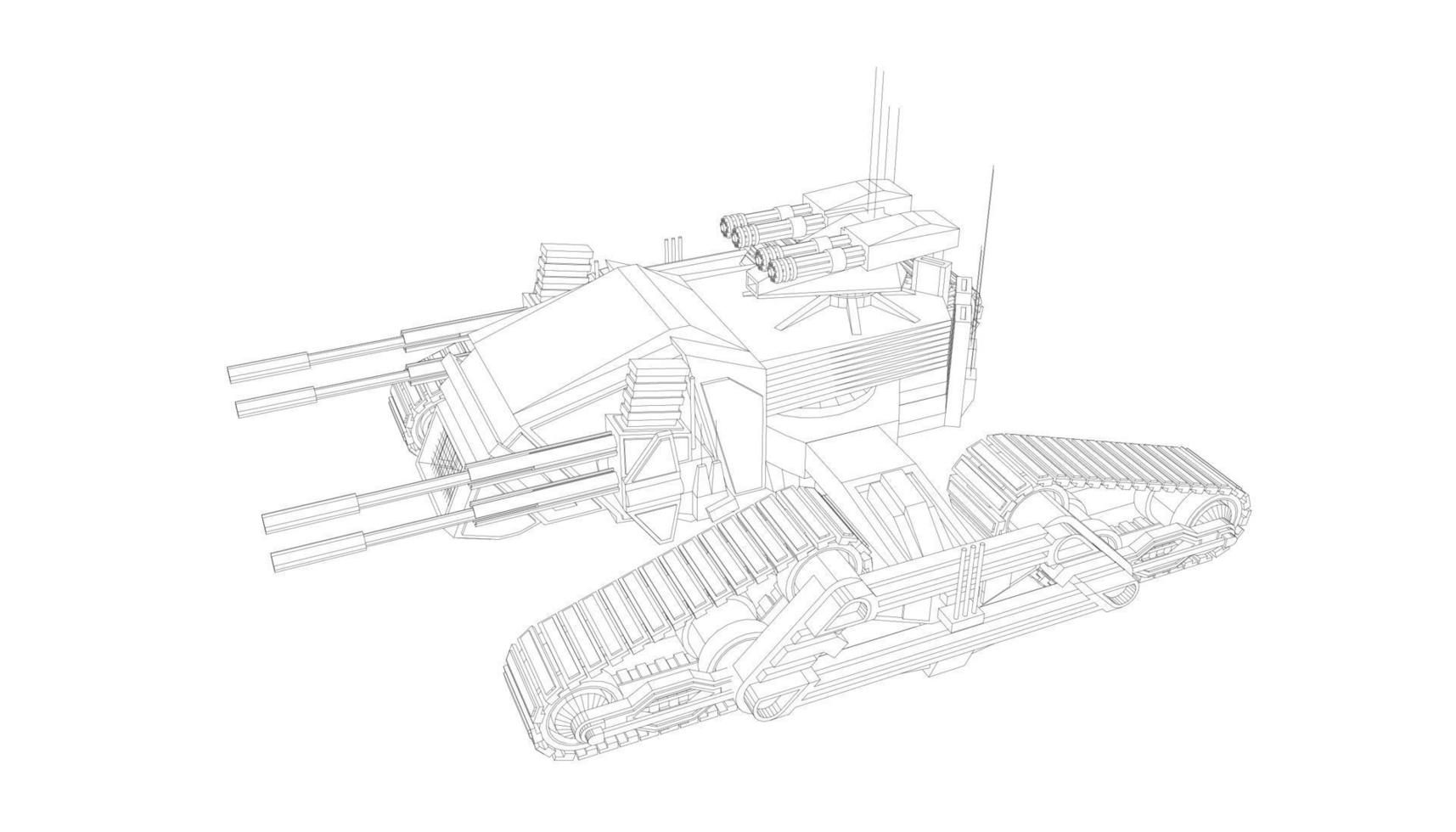 arte de linha de tanques militares vetor