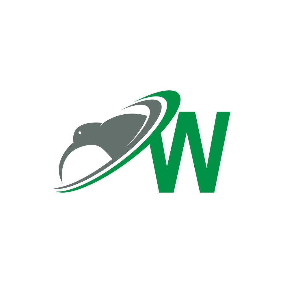 letra w com vetor de design de ícone de logotipo de pássaro kiwi