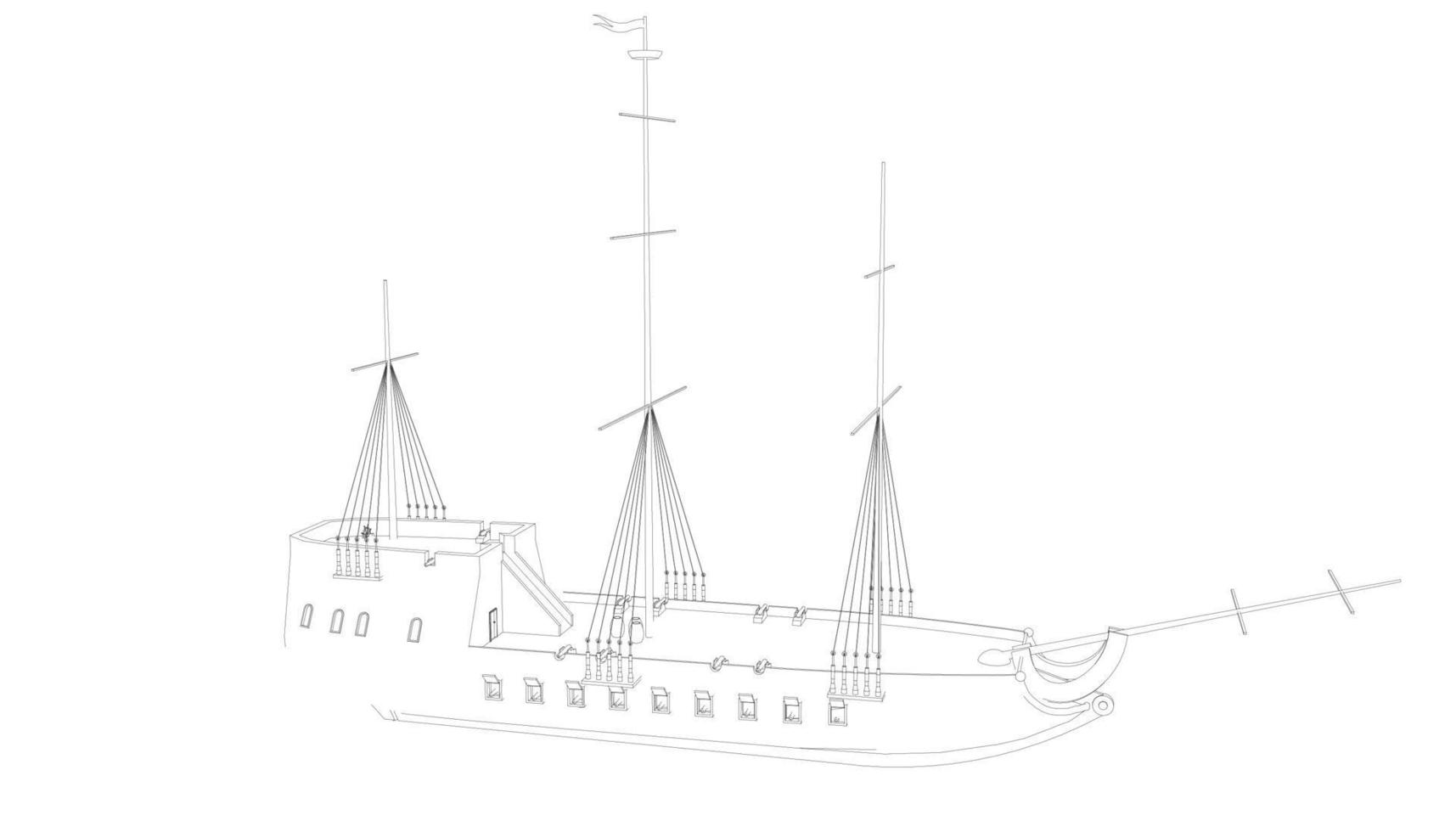 veleiro clássico estilo lineart vetor