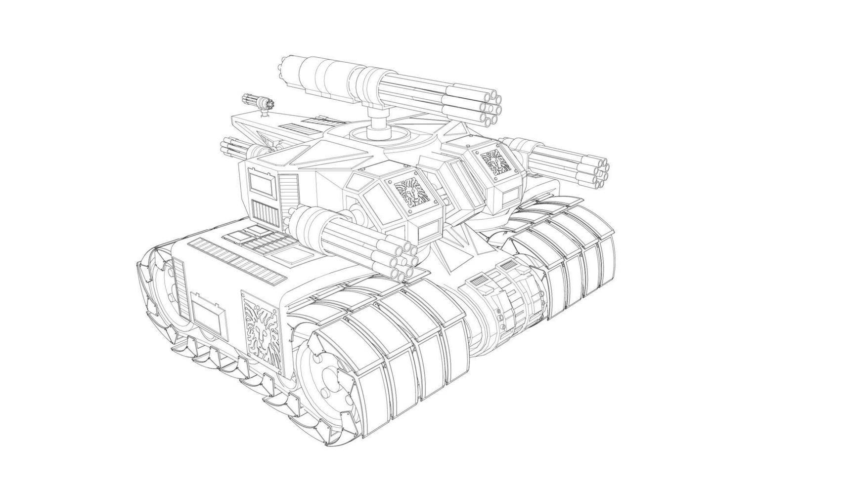 arte de linha de tanques militares vetor