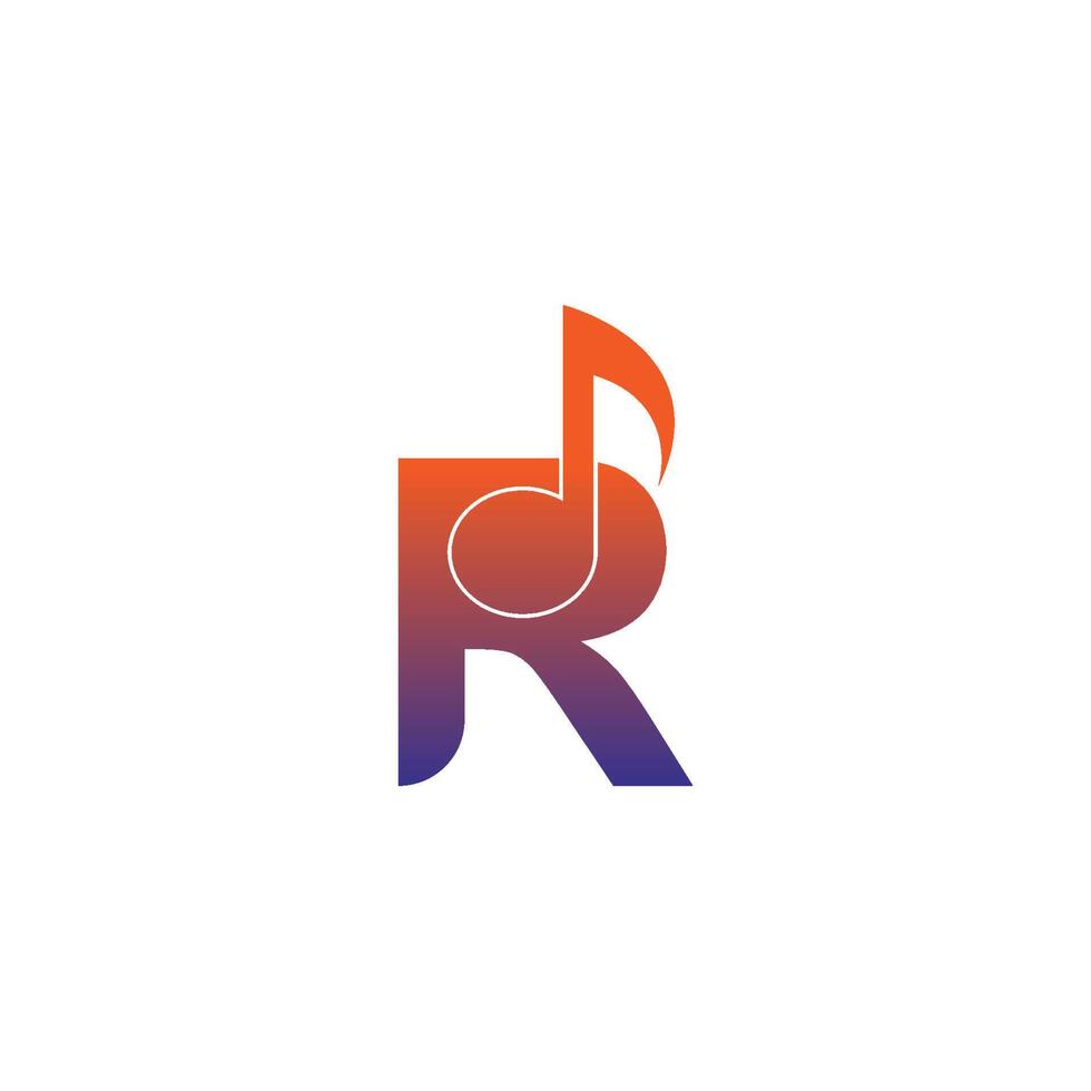 ícone do logotipo da letra r com modelo de símbolo de design de nota musical vetor
