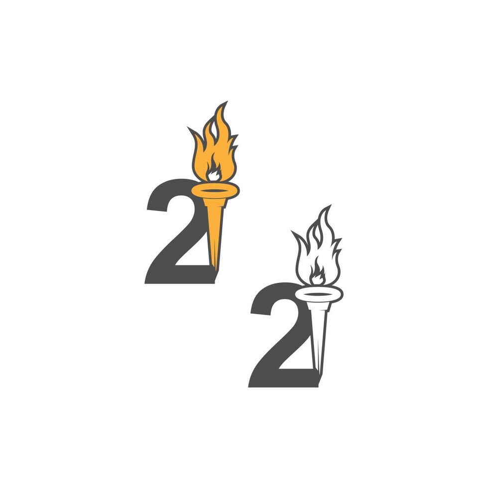 logotipo do ícone número 2 combinado com o design do ícone da tocha vetor