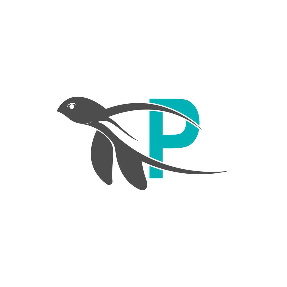 ícone de tartaruga marinha com ilustração de design de logotipo letra p vetor