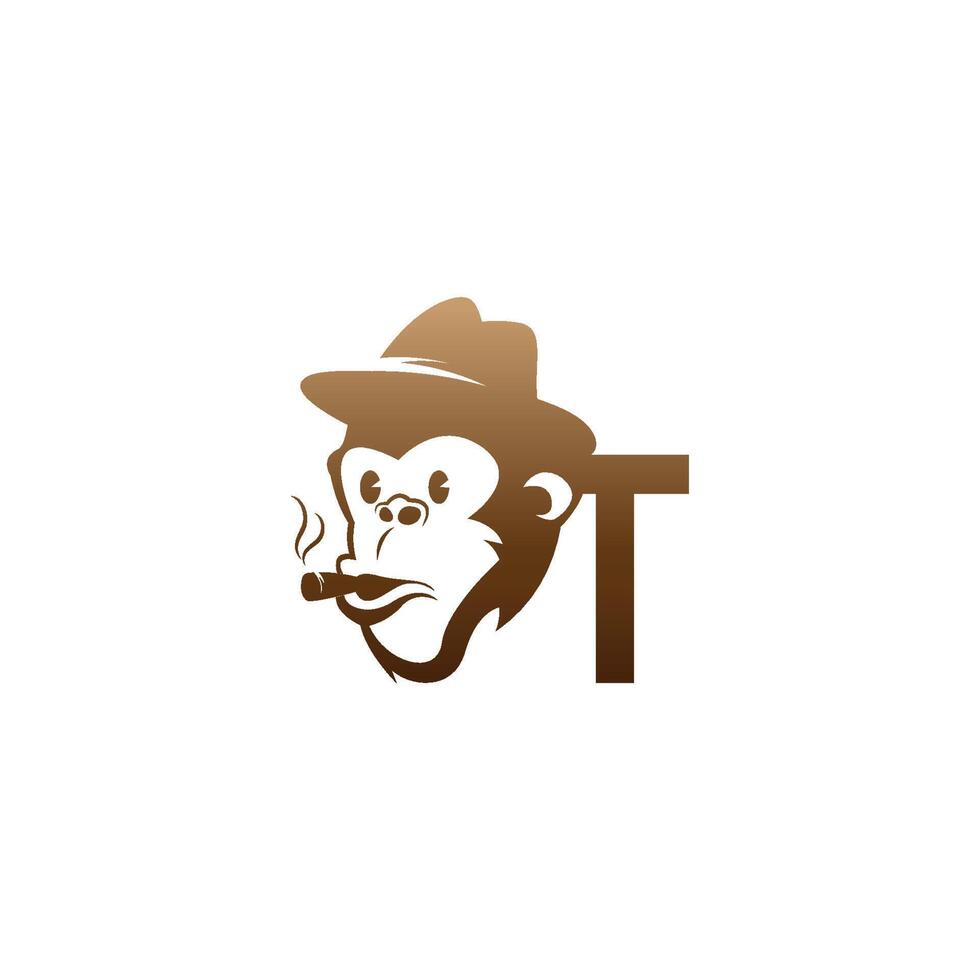 logotipo de ícone de cabeça de macaco com design de modelo de letra t vetor