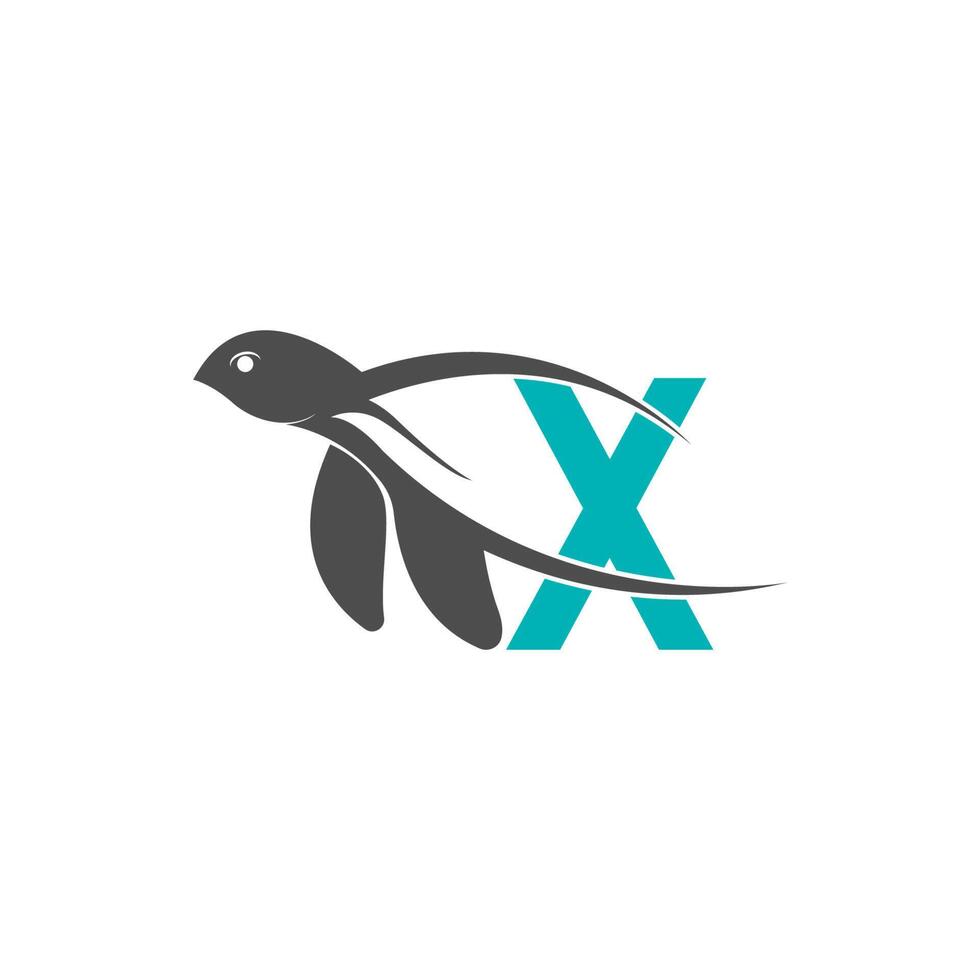 ícone de tartaruga marinha com ilustração de design de logotipo letra x vetor