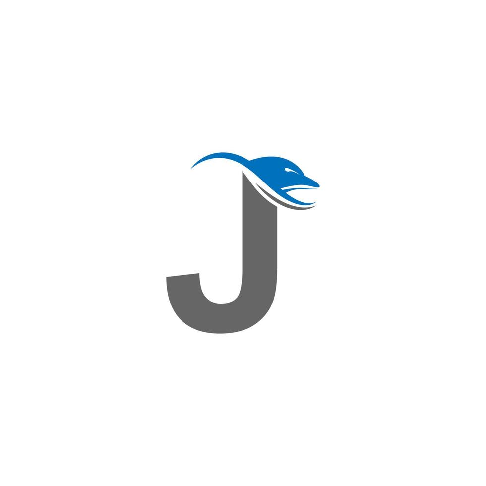 golfinho com modelo de vetor de conceito de design de ícone de logotipo letra j