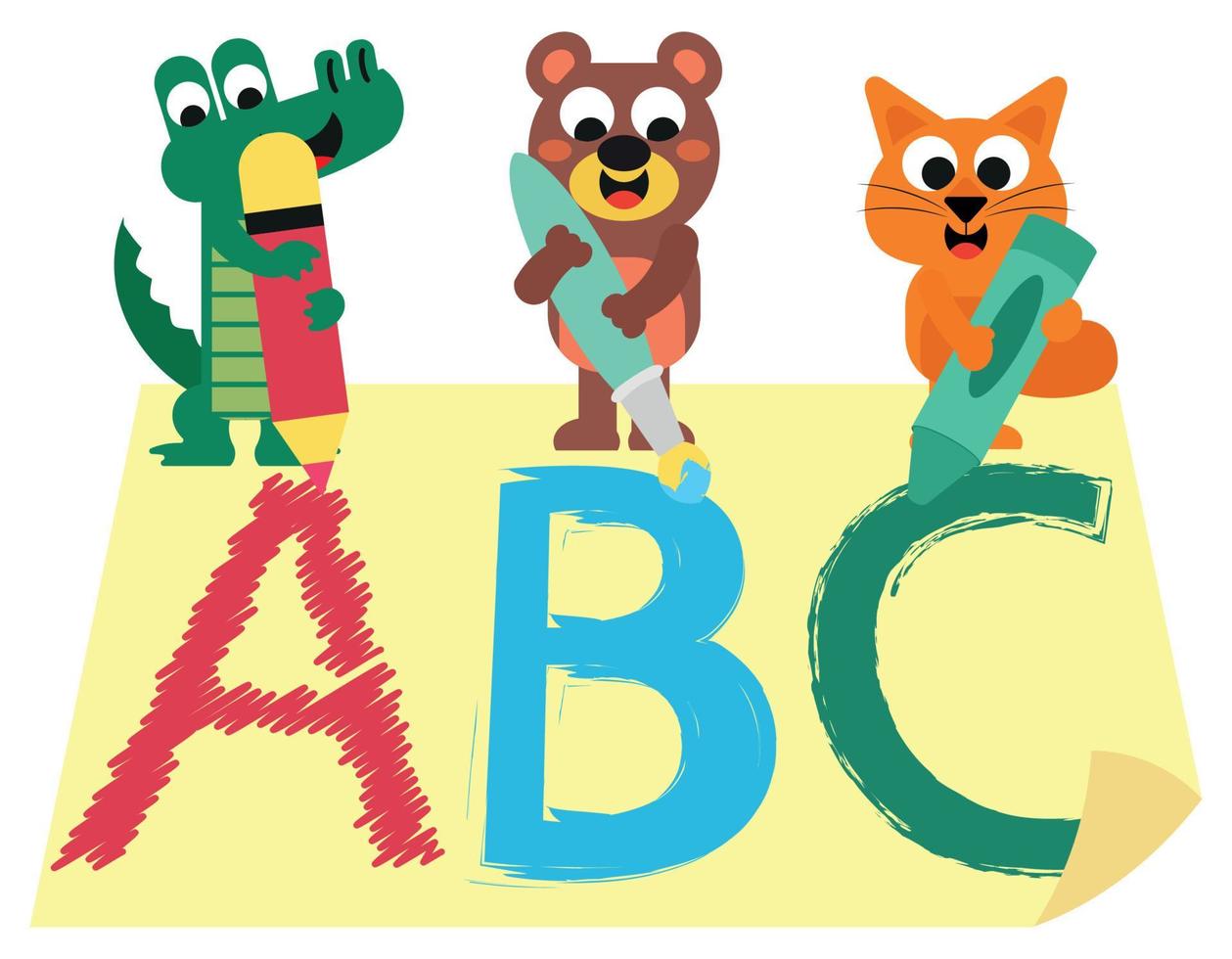 animais fofos desenham letras abc e pintam vetor